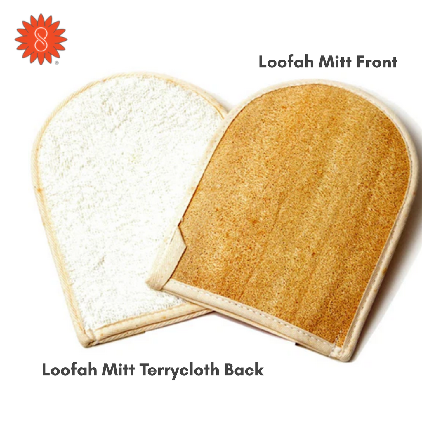 Natural Loofah Mitt with Terry Back (2-Pack) | Firm Exfoliation Gloves for Bath & Shower Deep Cleansing