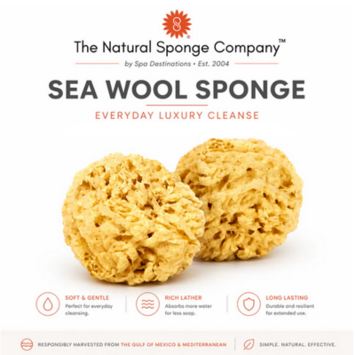 Spa Destinations Natural Sea Sponge Family Pack, 6-Piece Set, Sea Wool and Yellow Sea Sponge with Silk Facial