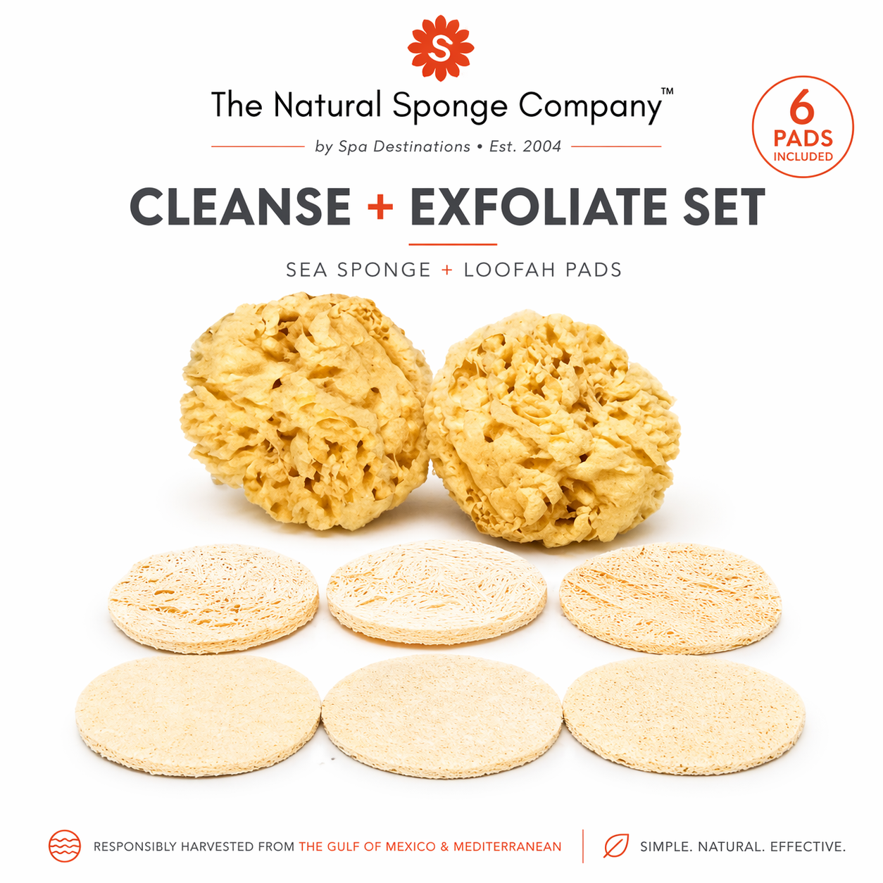 Facial Cleansing & Exfoliating Kit | Natural Sea Wool Sponges (2–3″, 2-Pack) + Loofah Pads (6-Pack)