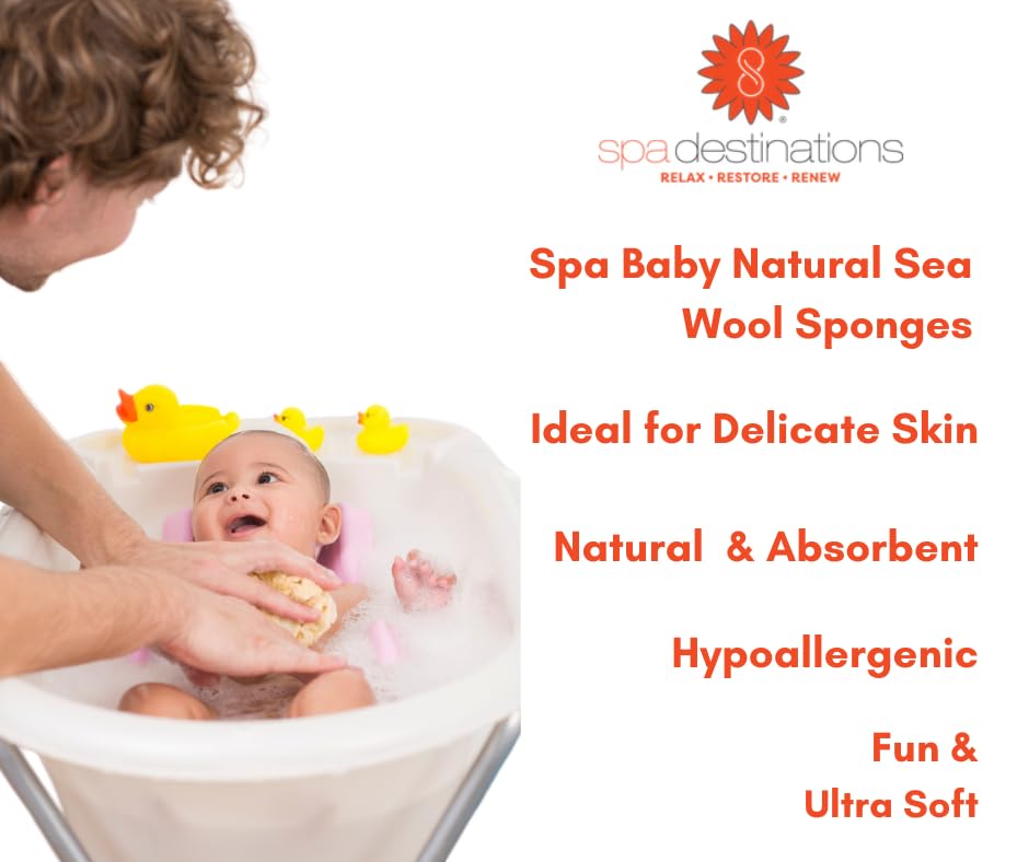 Spa Baby Natural Sea Wool Sponge (3–4″, 2-Pack) | Ultra Soft Baby Bath Sponge for Newborn & Sensitive Skin