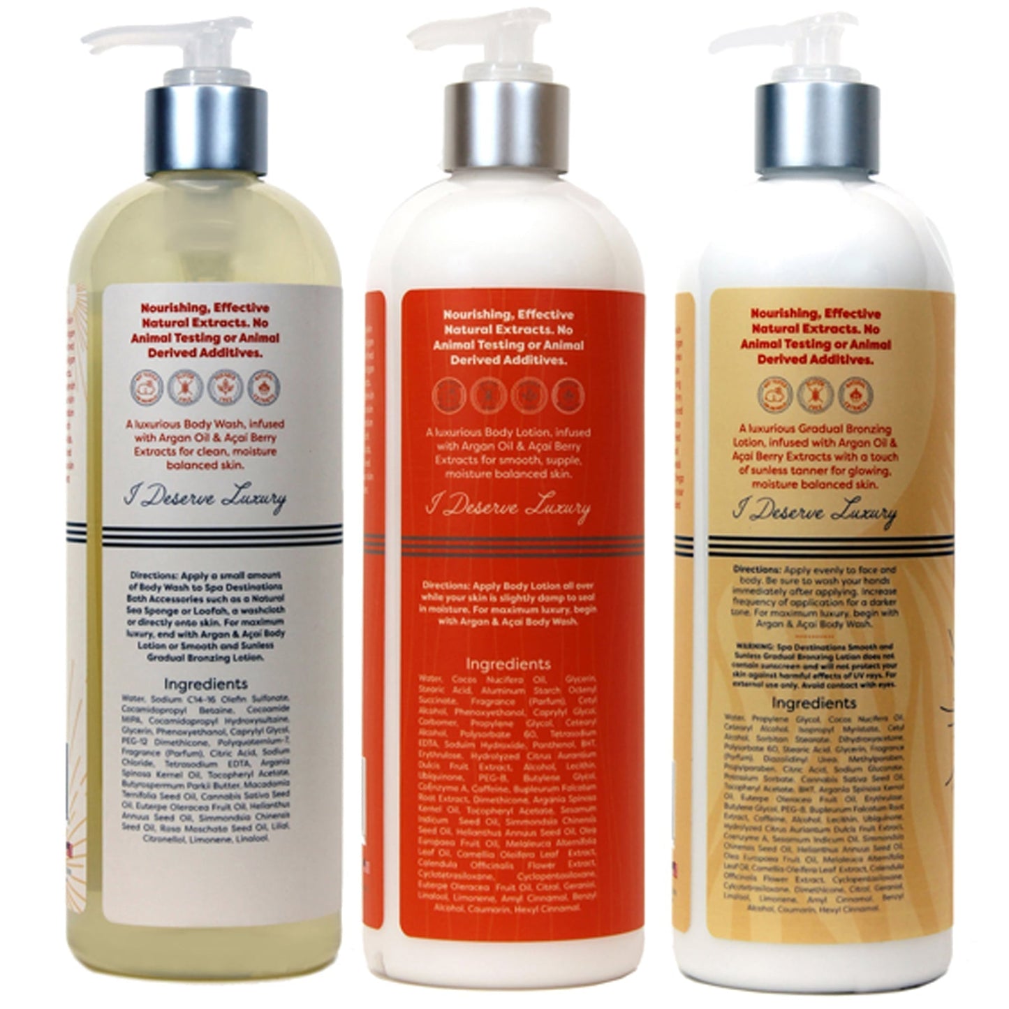 ARGAN & AÇAÍ BODY WASH, BODY LOTION AND SMOOTH & SUNLESS GRADUAL BRONZER TRIO 16 OUNCE