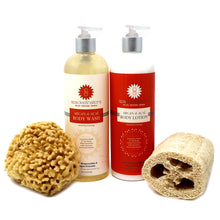 Load image into Gallery viewer, best spa gift set bath shower natural sponge loofah body wash body lotion
