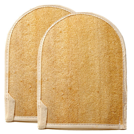 Natural Loofah Mitt with Terry Back (2-Pack) | Firm Exfoliation Gloves for Bath & Shower Deep Cleansing