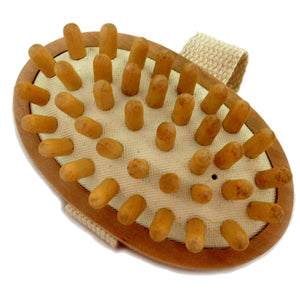 CELLULITE MASSAGE & CIRCULATION BRUSH WITH WOODEN HANDLE AND STRAP